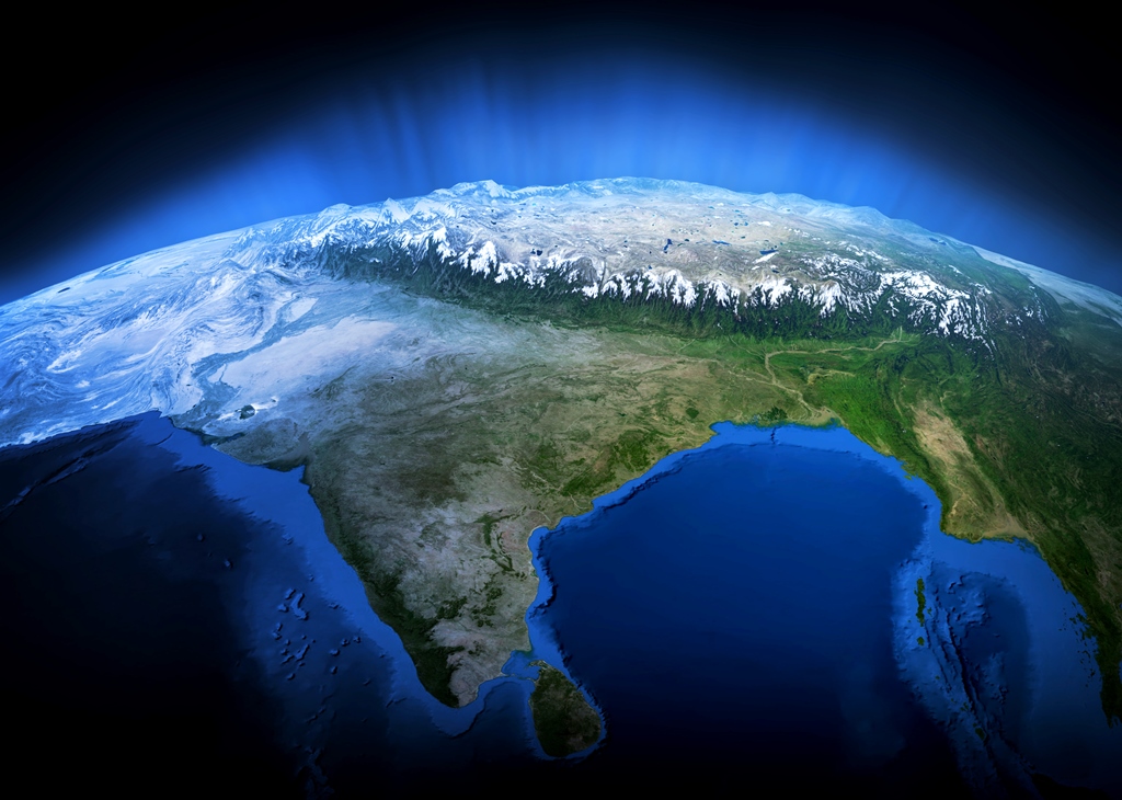 A depiction of the Himalayas as seen from a satellite