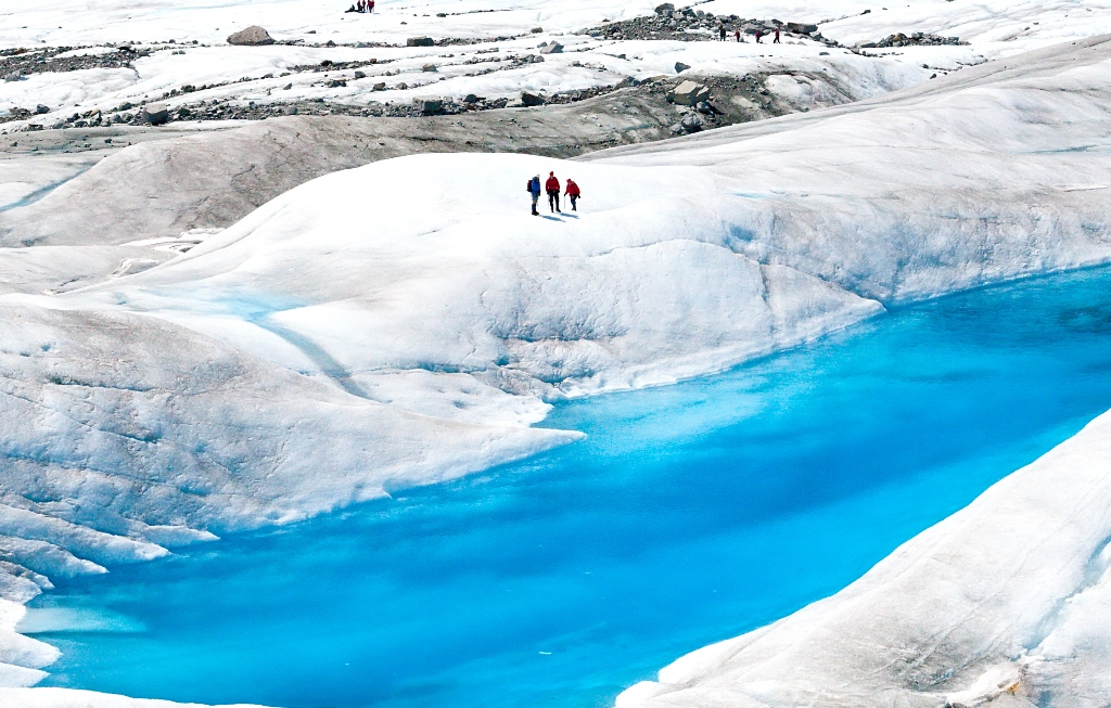 Blue ice pools on Mendenhall Glacier in Juneau, Alaska