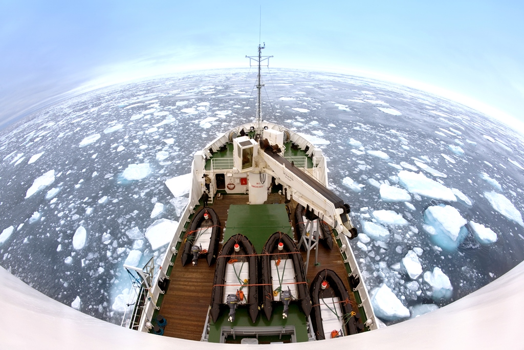 Fish-eye lens view of sea ice off the coast of Spitsbergen (Svalbard Islands)