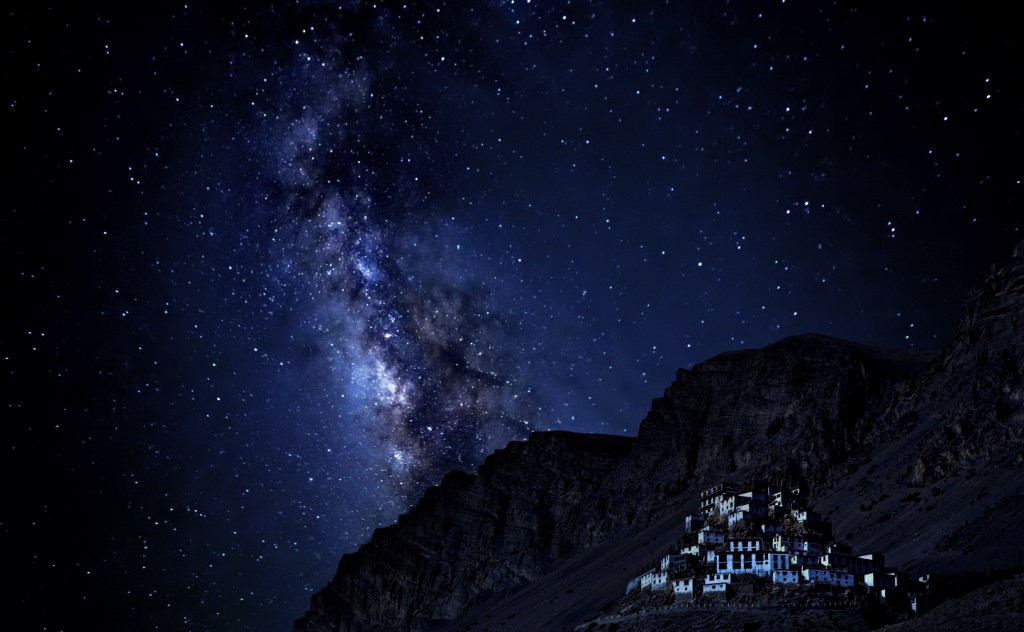 The majestic Key Monastery with the magical views of the stars in the background