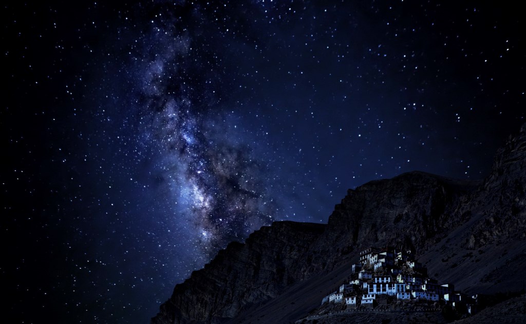  The majestic Key Monastery with the magical views of the stars in the background