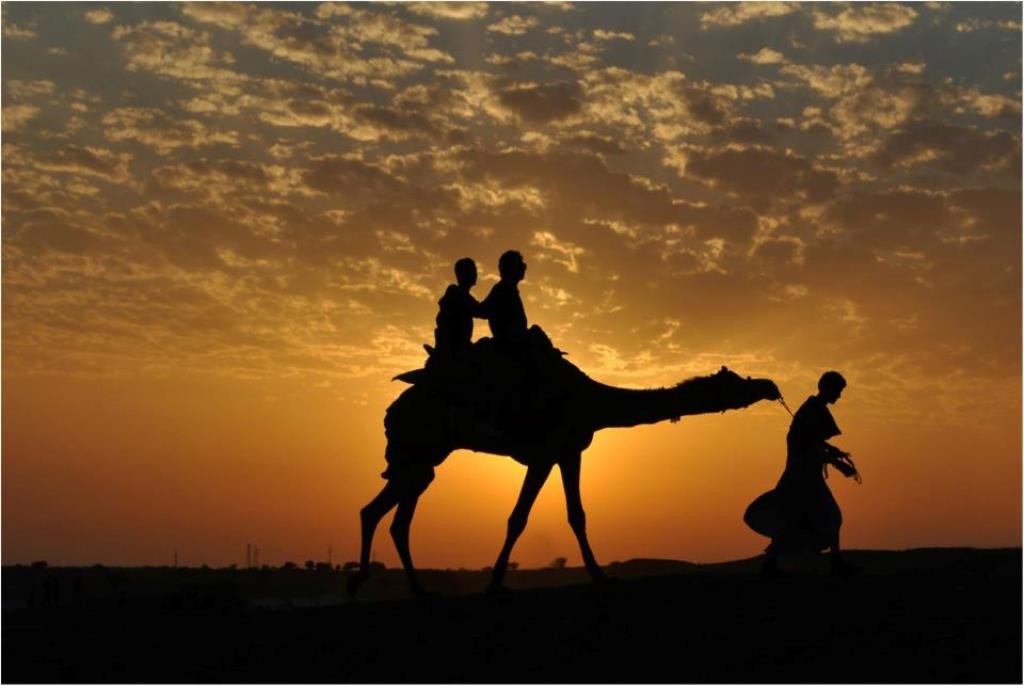 Sun setting over the Thar Desert during the Jaisalmer Desert Festival