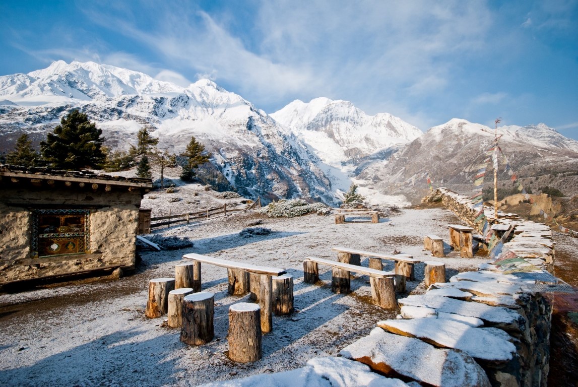 Shot after a 2 hours uphill hike while acclimatizing in Manang district, Nepal. It was such a pleasant surprise to see a tea shop in the middle of nowhere! Gangapurna himal is seen in the background.