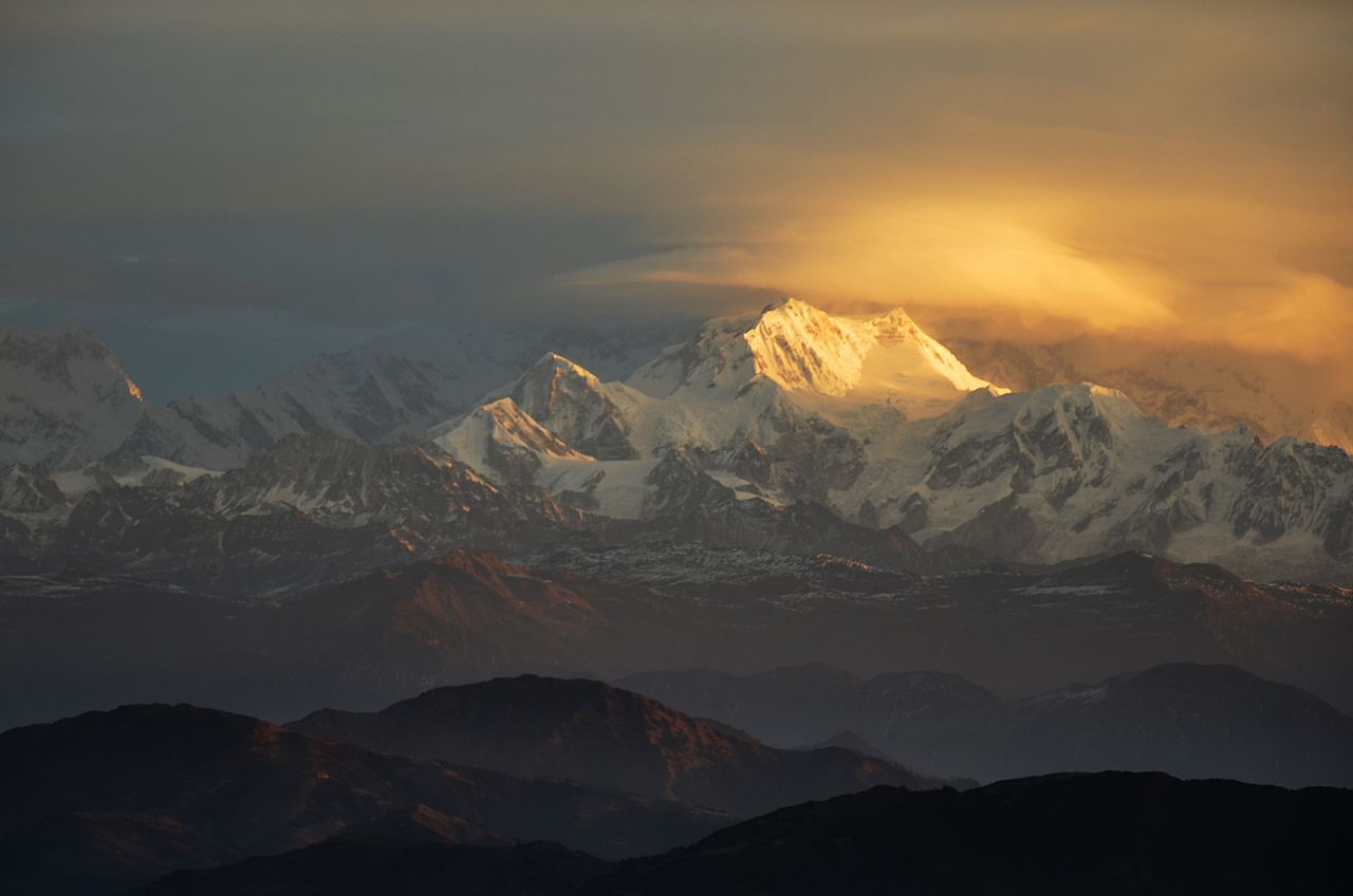 Early morning sun rising from Mt. Kanchenjunga
